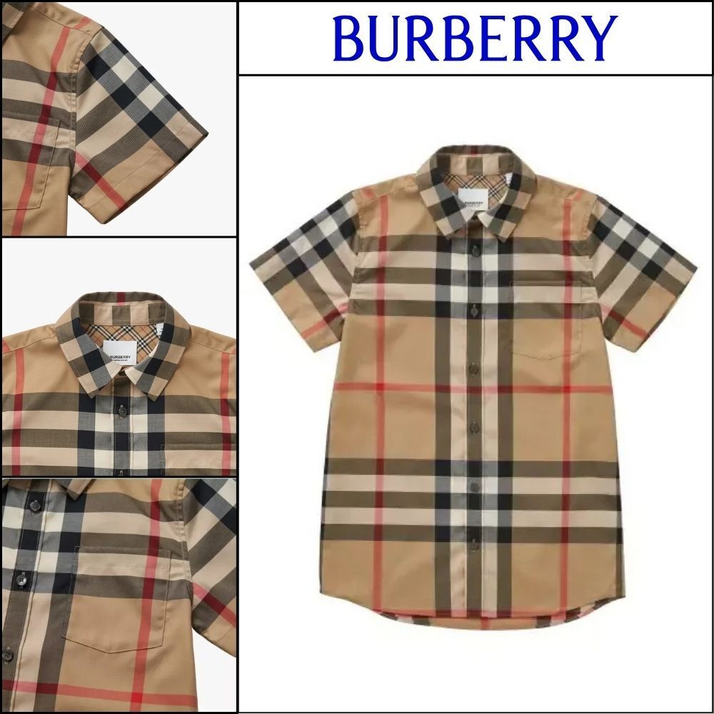【Burberry】Check Stretch Boys’ Short Sleeve Shirt