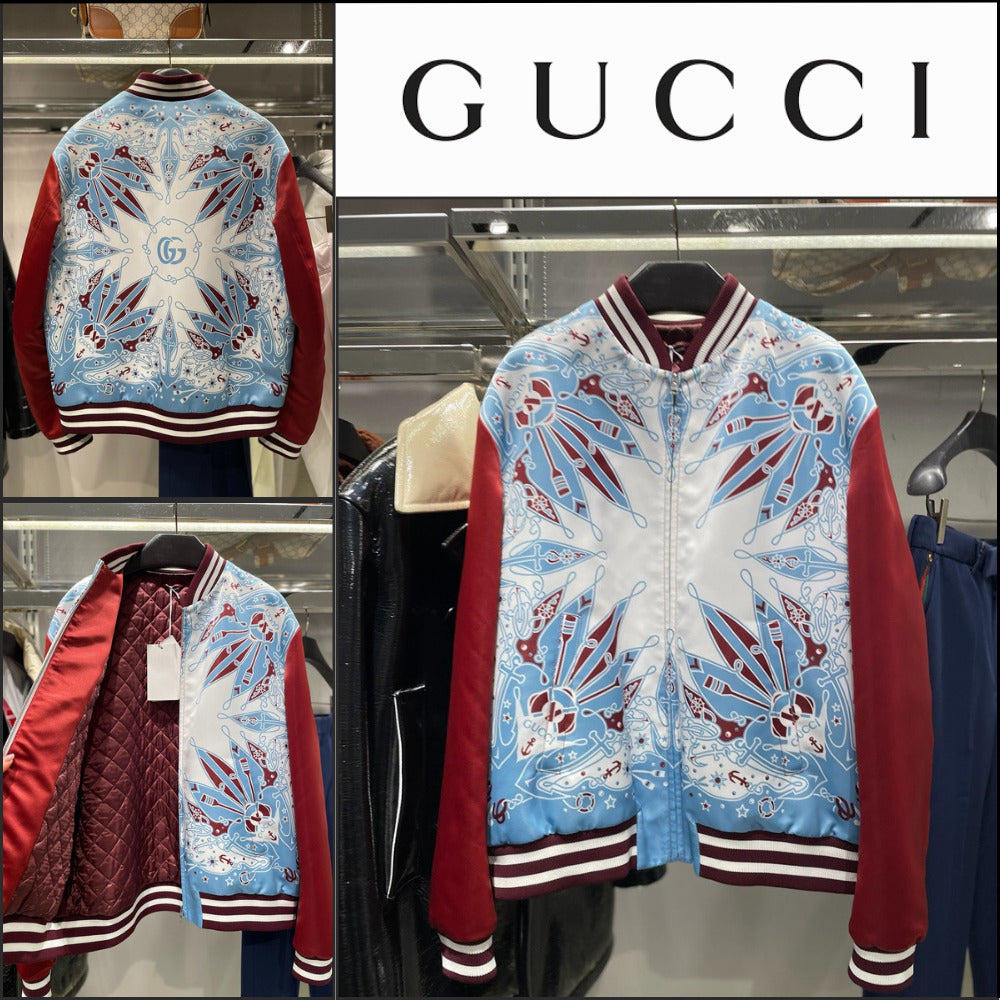 【GUCCI】Sailor Bandana Print Bomber Jacket White Multi