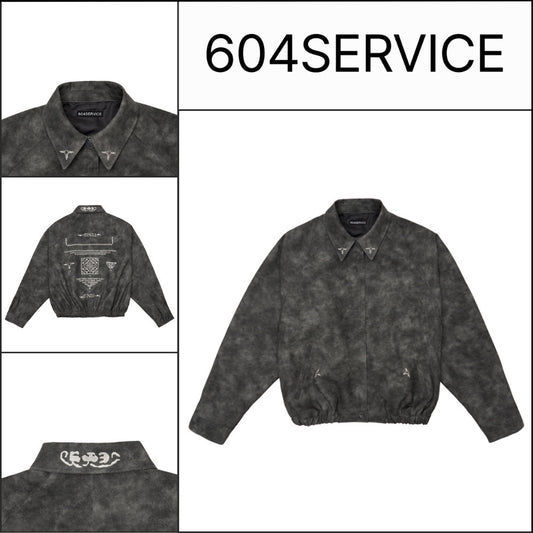 【604service】EMBROIDERED LEATHER JACKET IN CHARCOAL