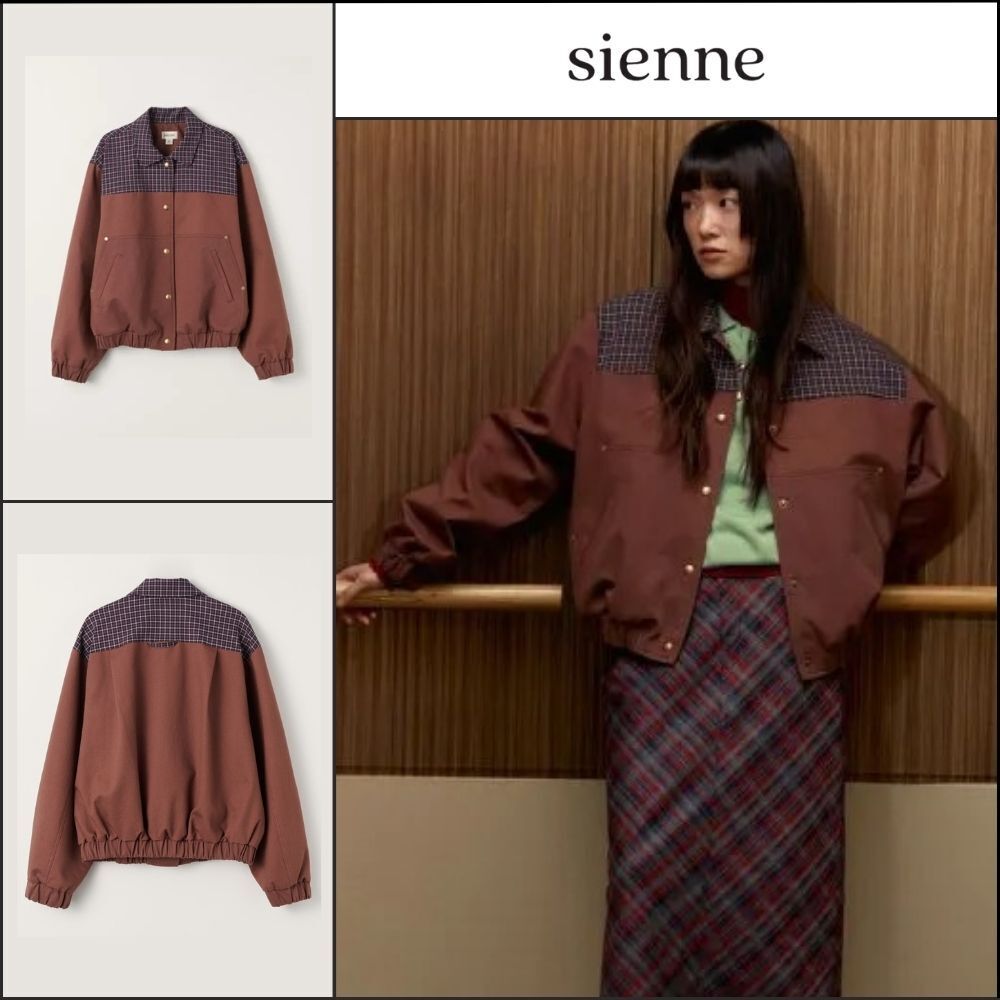 【SIENNE】Brun Checked Bomber Jacket Red Brown