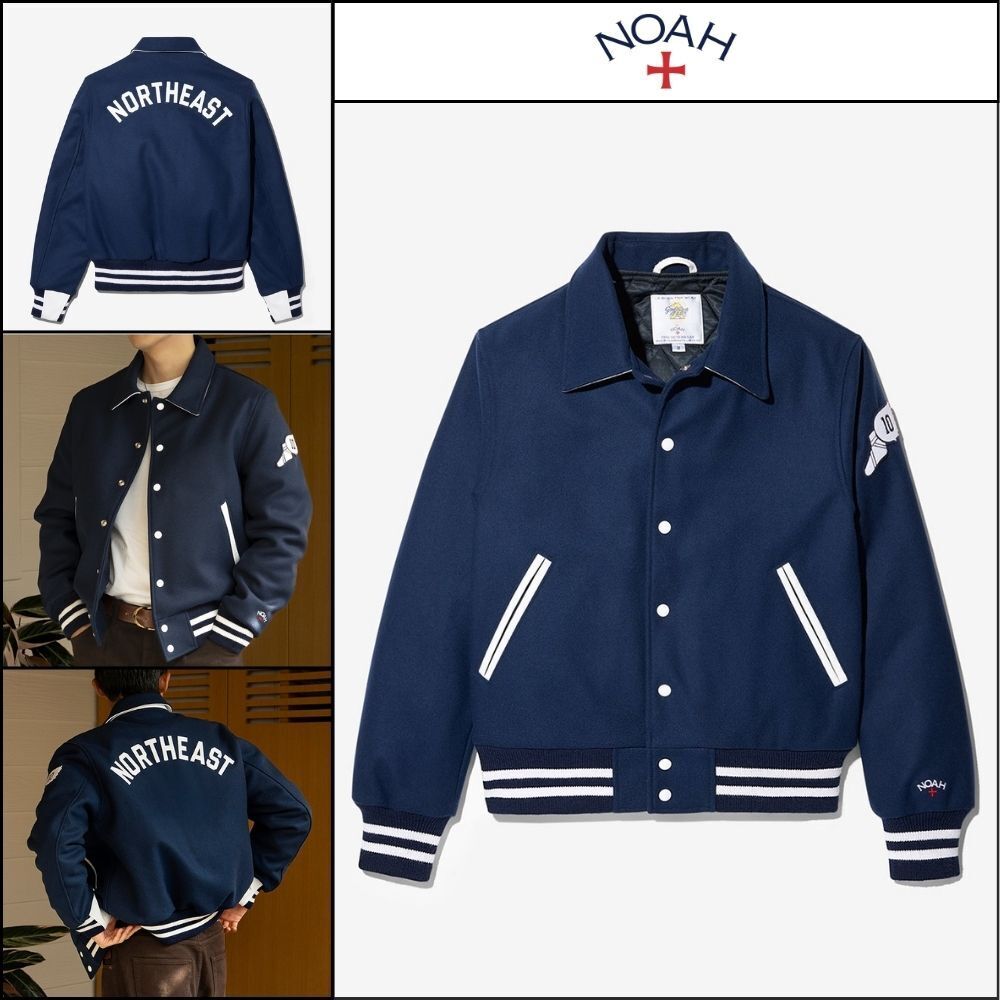 ◆NOAH◆ ウール スタジャン Varsity Jacket White ロゴ