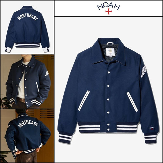 ◆NOAH◆ ウール スタジャン Varsity Jacket White ロゴ