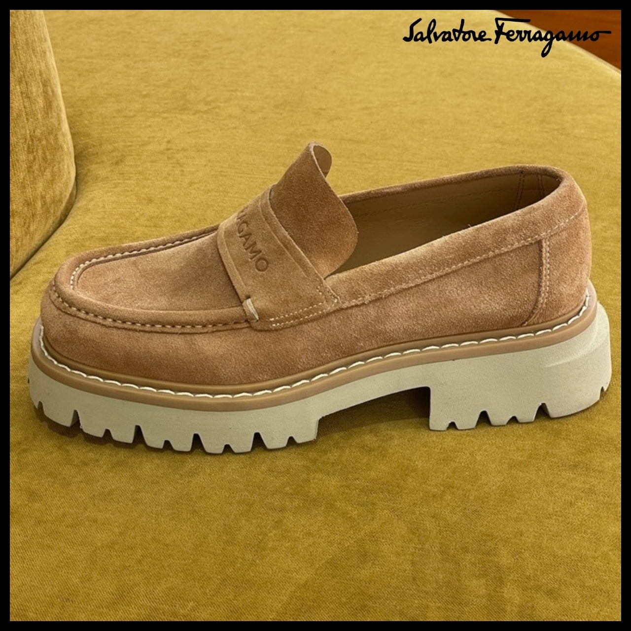 【FERRAGAMO】FERGAL SUEDE CHUNKY LOAFERS BEIGE