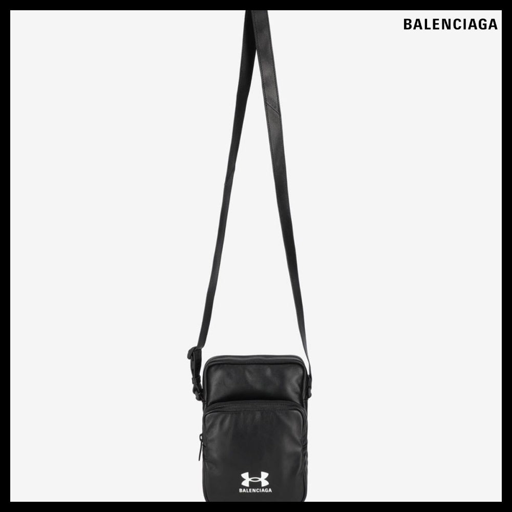 【BALENCIAGA】Under Armour Logo Lambskin Crossbody Bag Black