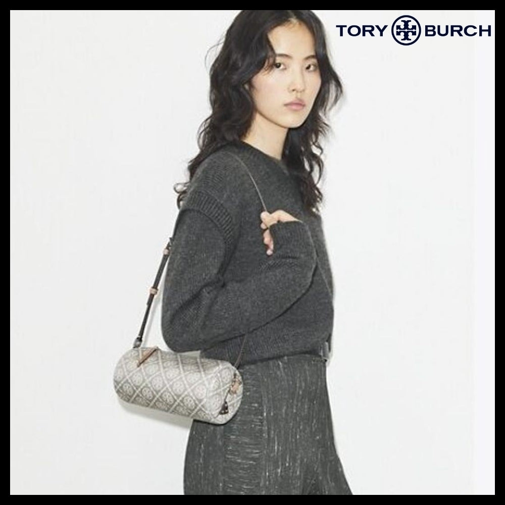 【Tory Burch】T Monogram Utility Cylinder Bag Gray