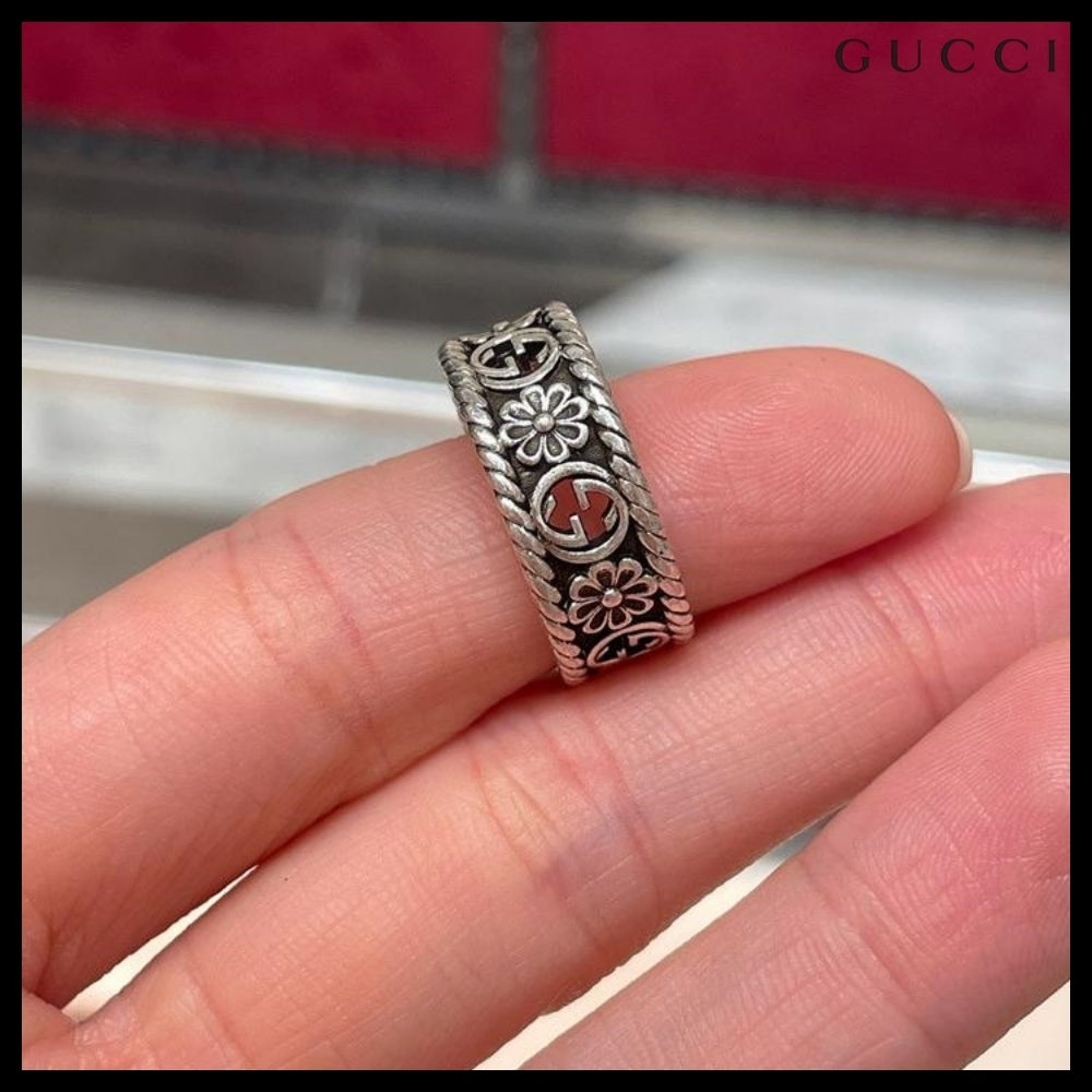 【GUCCI】インターロッキングGフラワーメタルリングシルバー