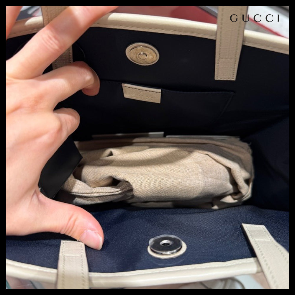 【GUCCI】GG Dot Jacquard Web Stripe Denim Tote Bag Blue