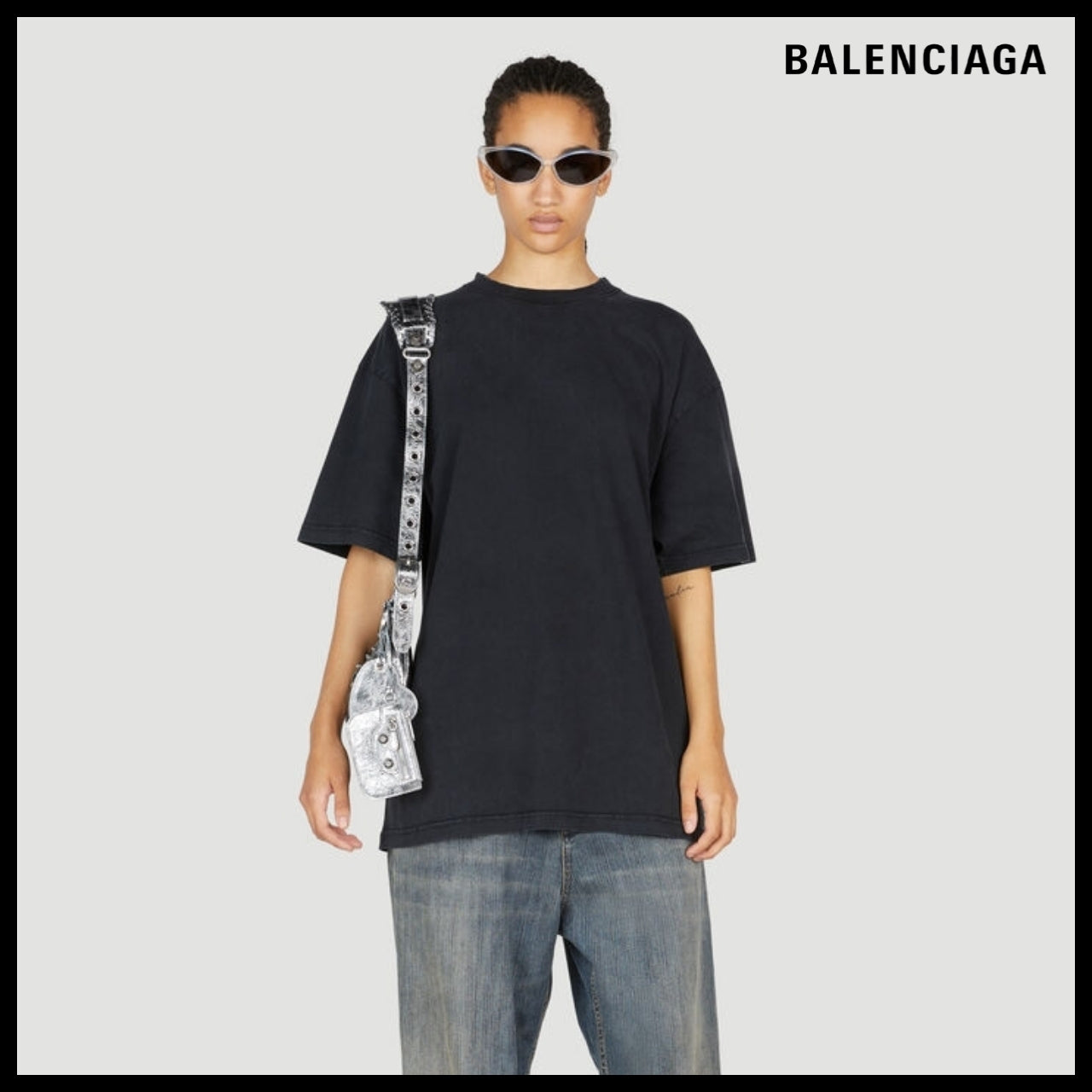【BALENCIAGA】Crystal Embellished Logo Large Fit T-Shirt
