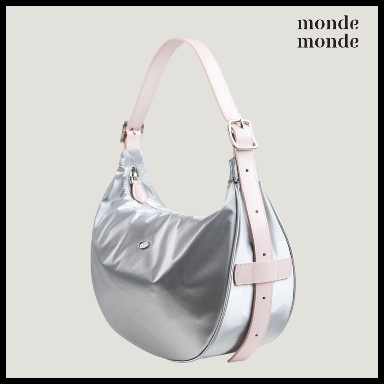 【monde monde】Classic Button Half Moon Nylon Bag (2 Colors)