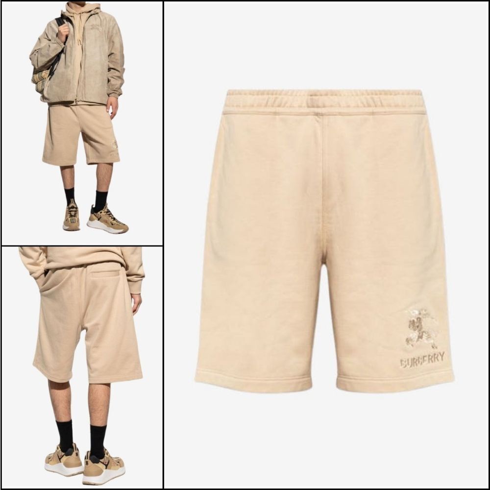 【BURBERRY】Embroidered Logo Shorts Beige Men's