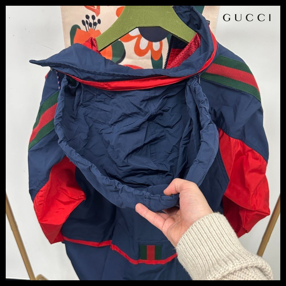 【GUCCI】Web Stripe Logo Patch Cotton DrawstringHoodedJacket