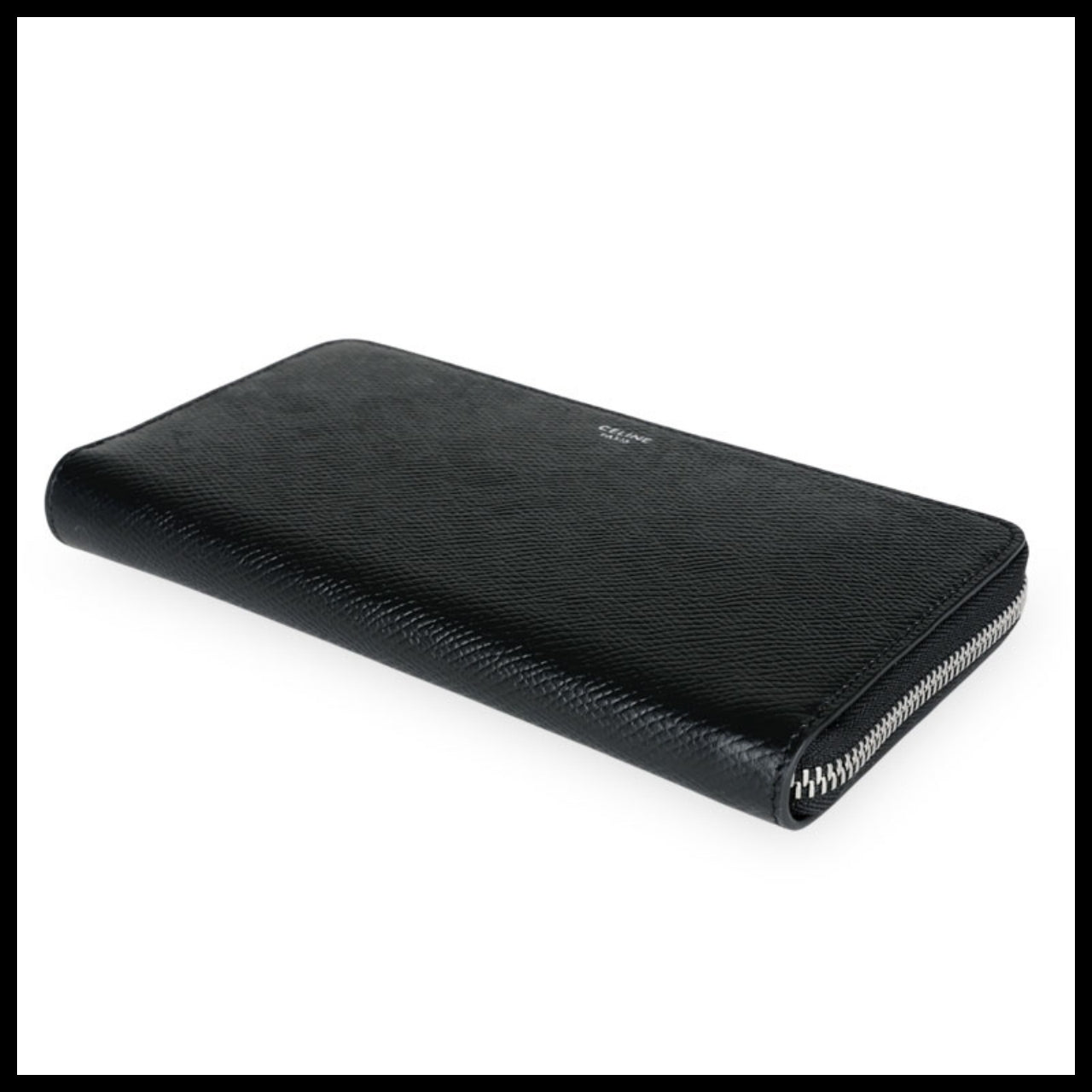 【CELINE】 Women Grained Large Zip Long Wallet Black