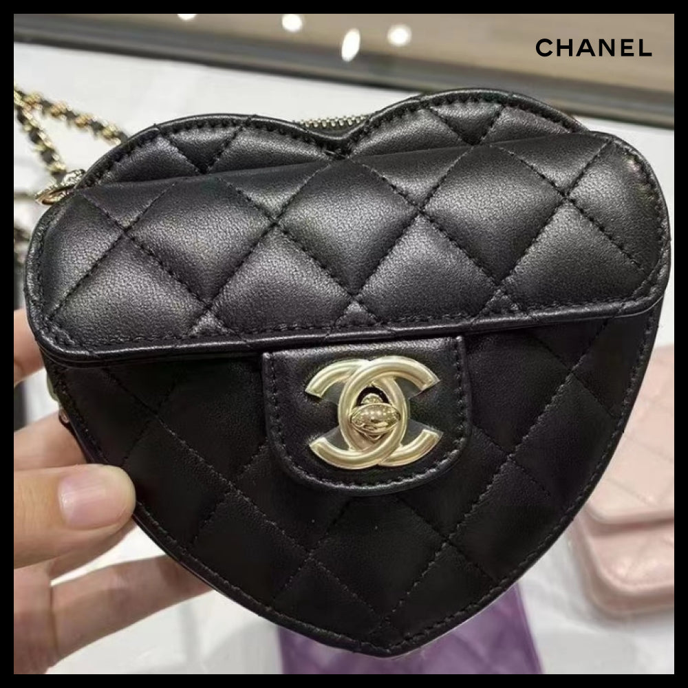 【CHANEL】Heart Bag Small Lambskin Black with Gold Hardware