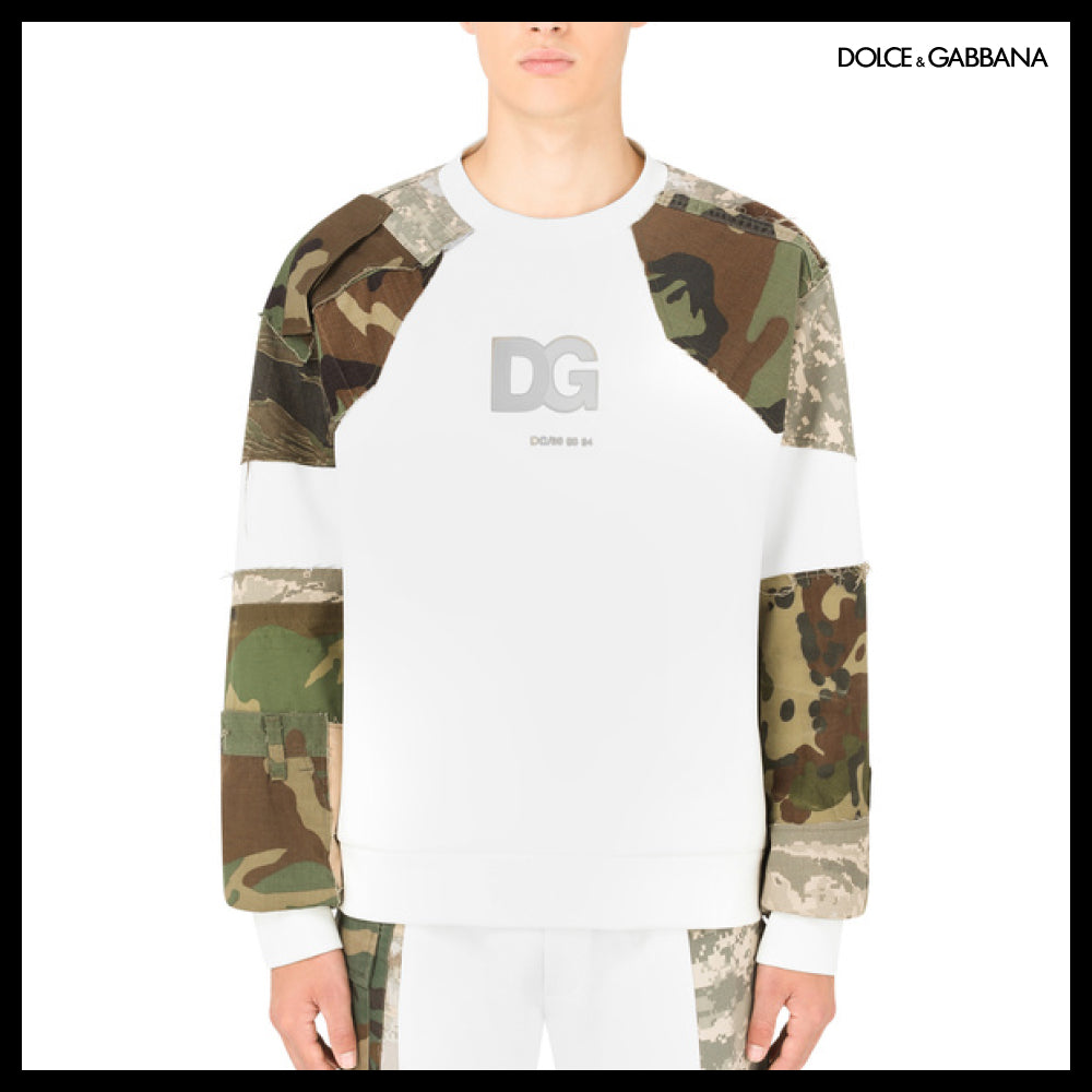 【Dolce&Gabbana】CAMOUFLAGE PATCHWORK SWEATSHIRT DG LOGO