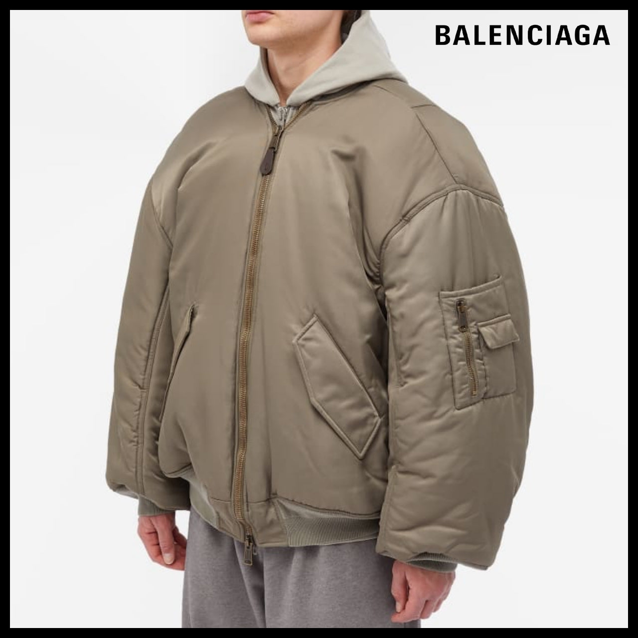 【BALENCIAGA】Paris All-In Bomber Jacket Dark Beige