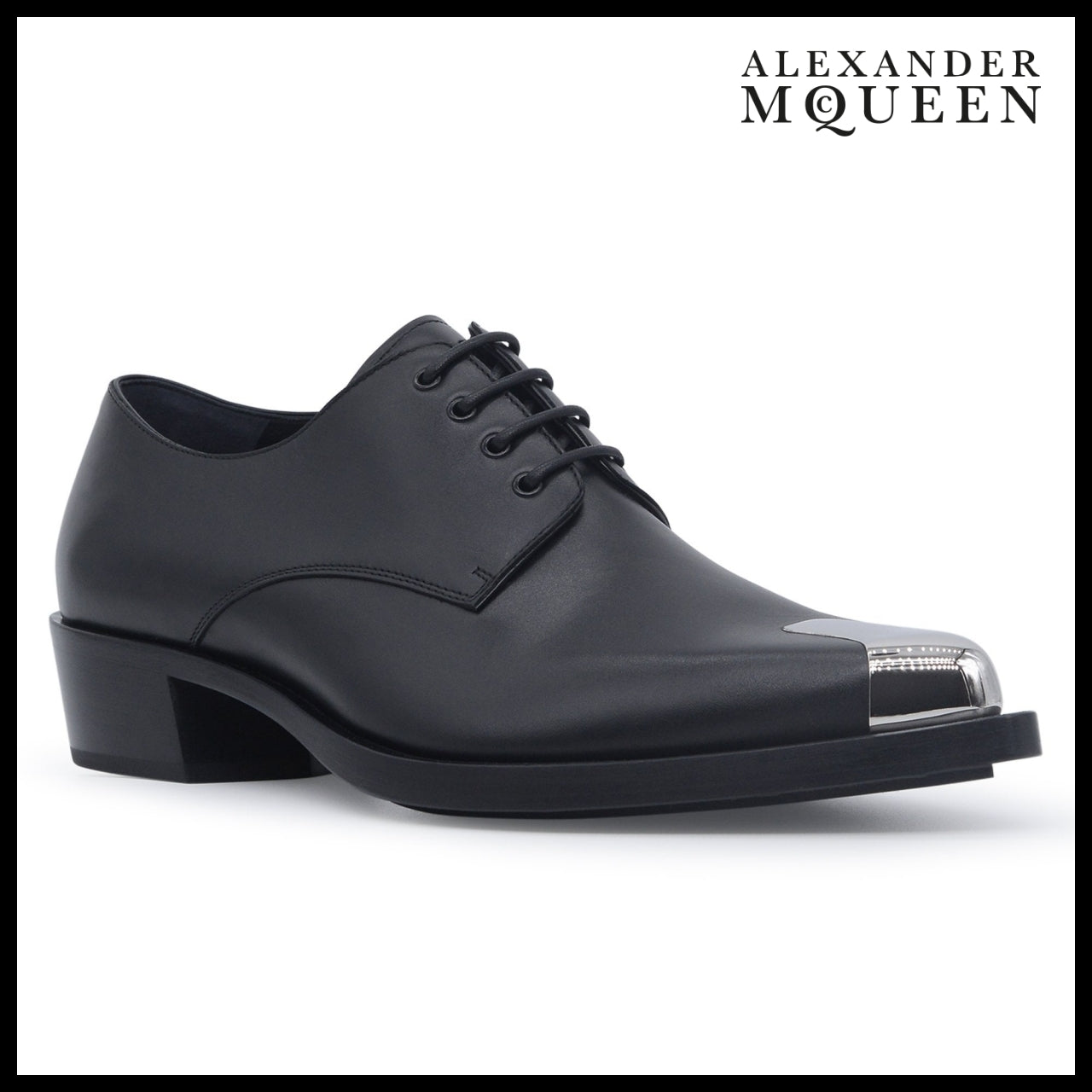 【Alexander Mcqueen】Punk Silver Tip Pointed Shoes Black