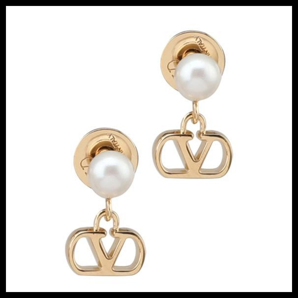 【Valentino】V Logo Signature Metal Pearl Earrings