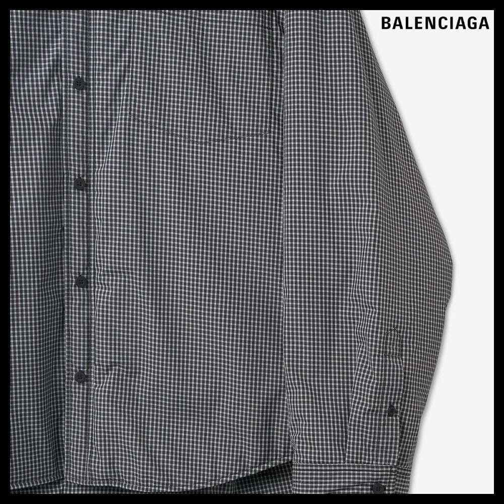 【BALENCIAGA】Men's Logo Check Hooded Shirt Multicolor