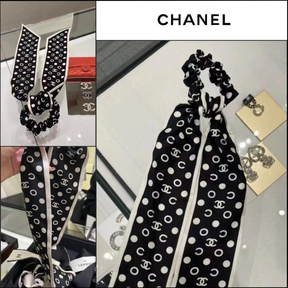 【CHANEL】CC Logo Twilly Dot Hair Scrunchie Black