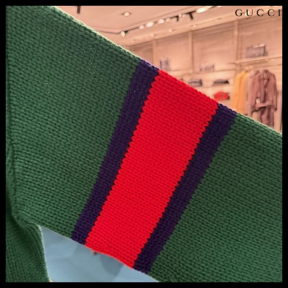 【GUCCI】Web Stripe Wool Knit Bomber Jacket Yard
